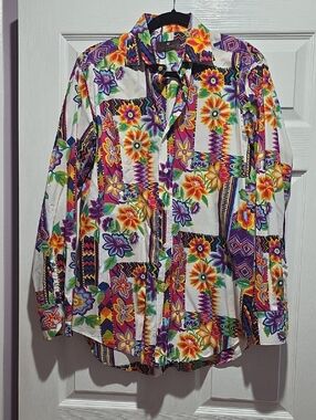 ETRO Vibrant Floral Patchwork Button-Up Shirt - White Multi Sz M